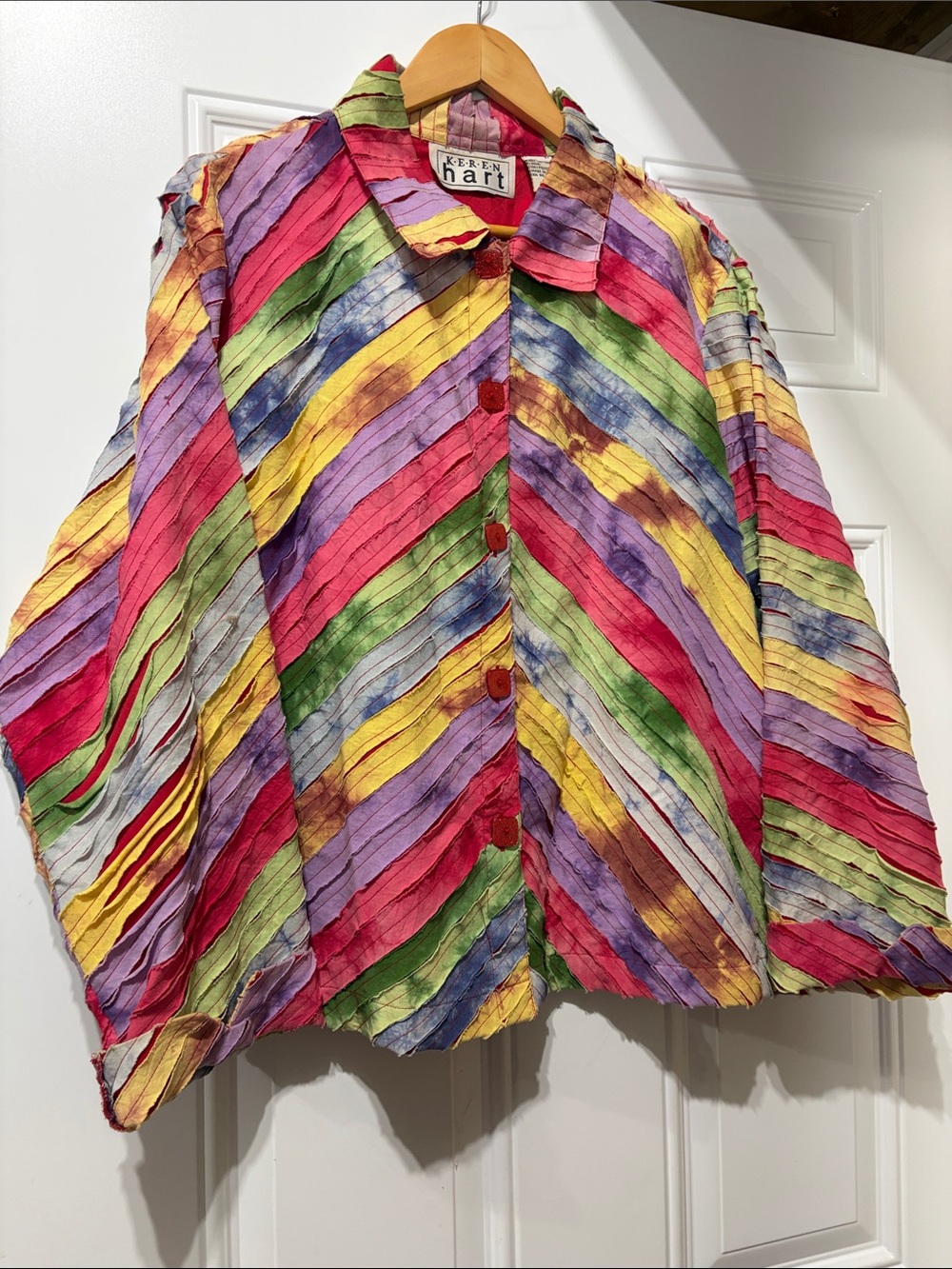 Vintage women’s KEREN hart multicolored blouse rag strip material